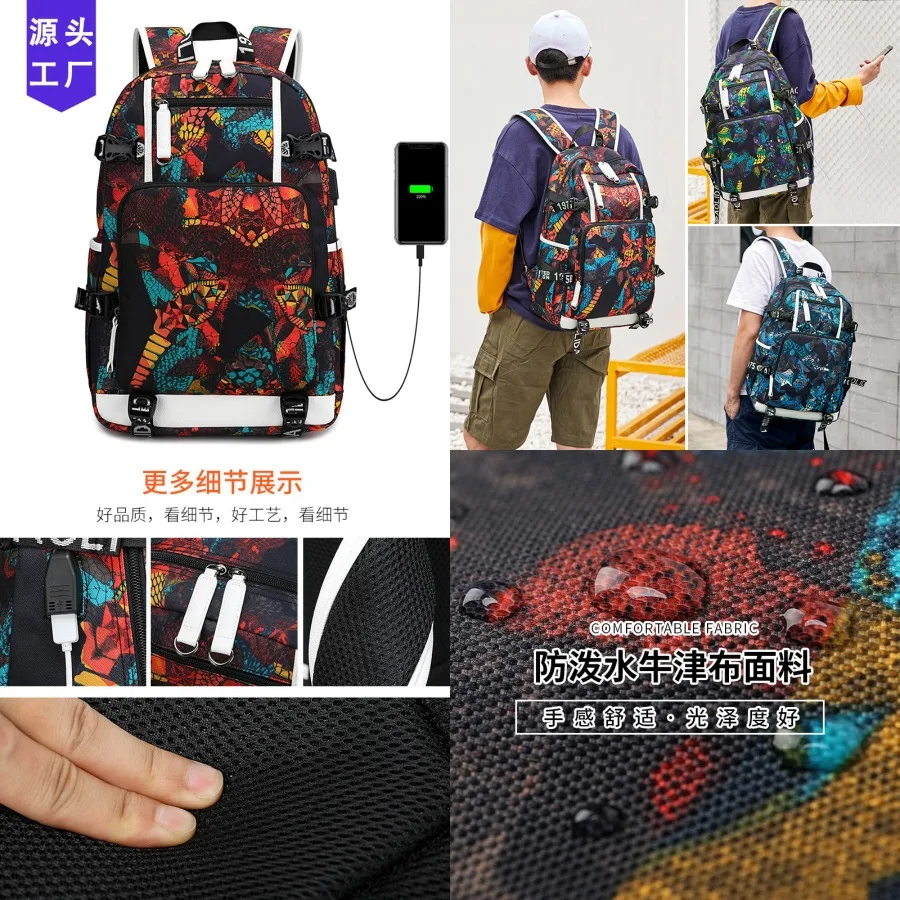 

【New style】Backpack male middle and high school student schoolbag - thermal transfer flower water-proof computer bag outdoor st