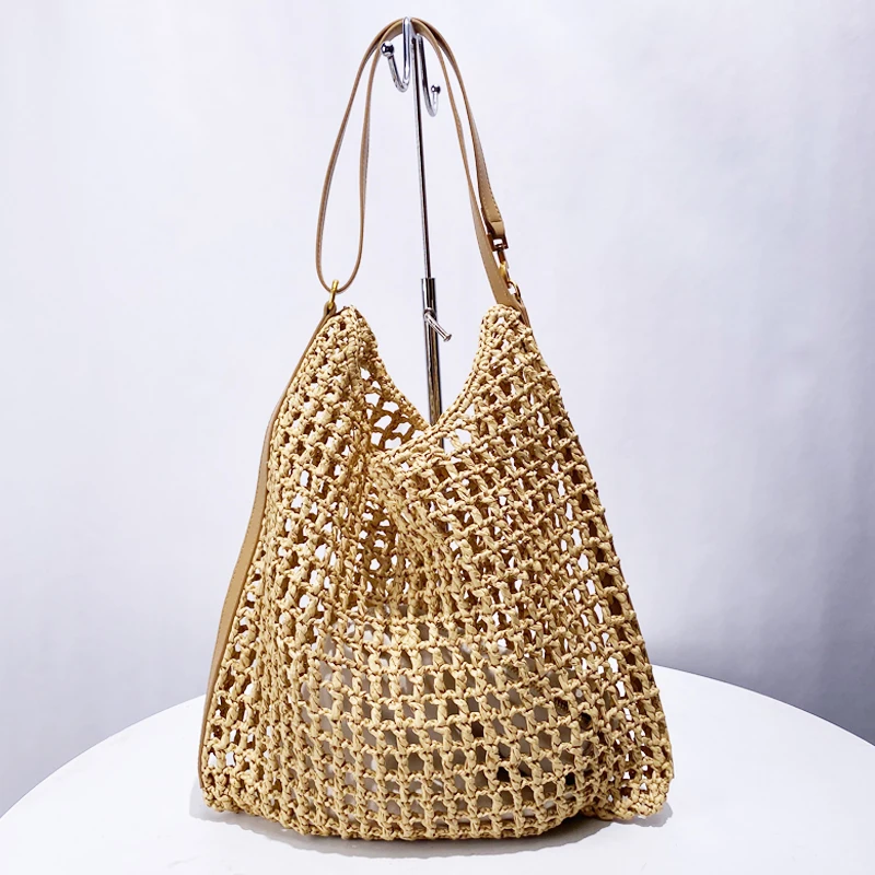 

Hollow Out Straw Beach Bags For Women Luxury Designer Handbags And Purses 2024 New In Casual Handmade Weave Bucket Shoulder