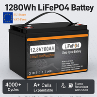12V 1280Wh LiFePO4 Battery, Flame Retardant Case, Expandable 4S4P, 100A Output for Solar/RV/Marine
