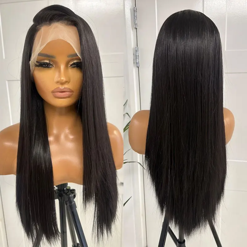 

Bombshell Black Silky Straight Synthetic 13x4 Lace Front Wigs Glueless High Quality Heat Resistant Fiber Hair For Women To Wear