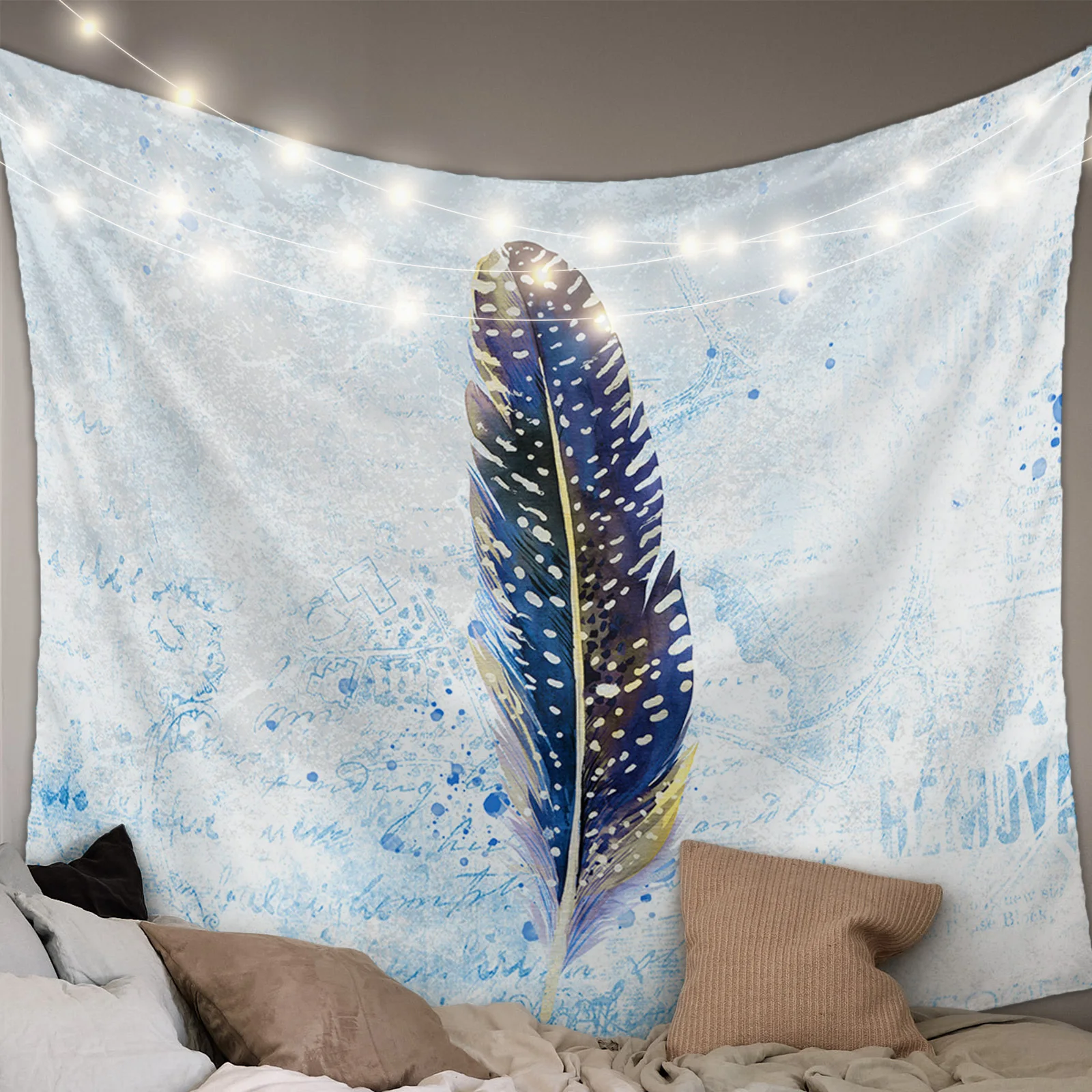 Watercolor Feather Mottled Vintage Tapestry Wall Hanging Hippie Tapesties For Home Decor Living Room Bedroom Large Big Size