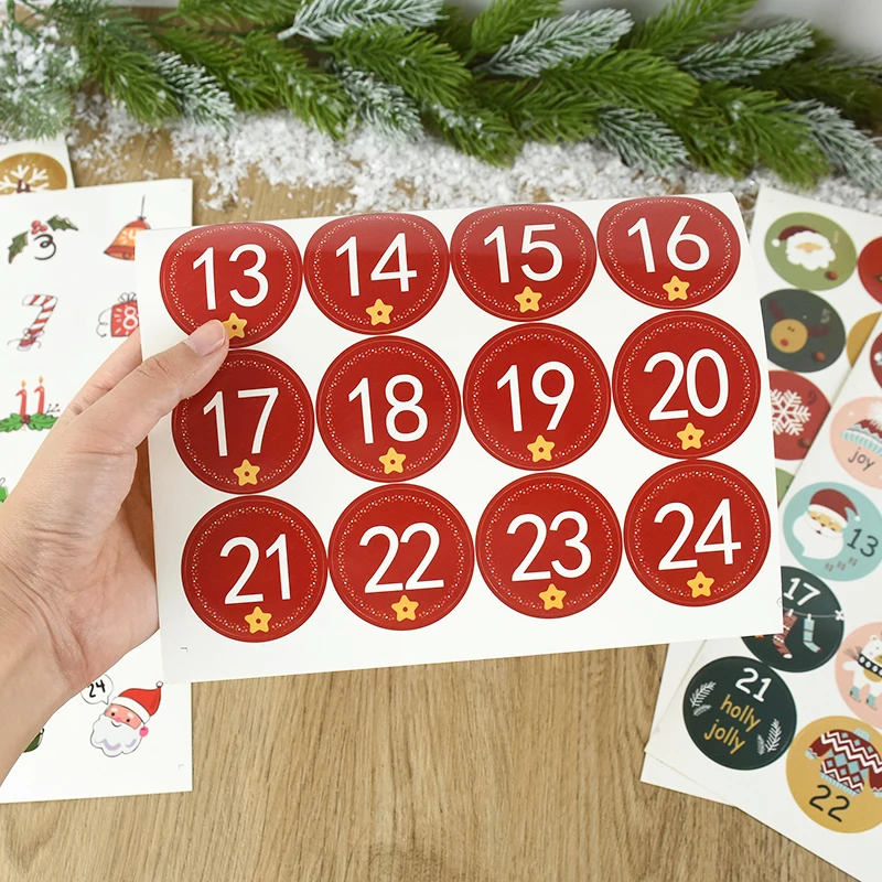 1/3/5sheets Merry Christmas Advent Calendar Number Paper Sticker Xmas Cookies Candy Gift Packaging Seal Stickers Labels New Year