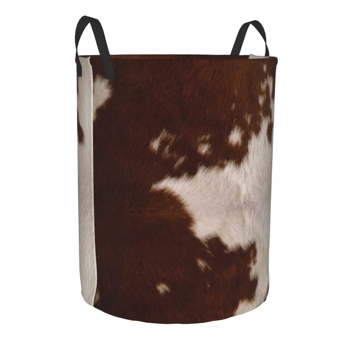 Custom Brown Cowhide Leather Laundry Basket Animal Skin Fur Leather Texture Clothing Hamper Toys Organizer Storage Bins