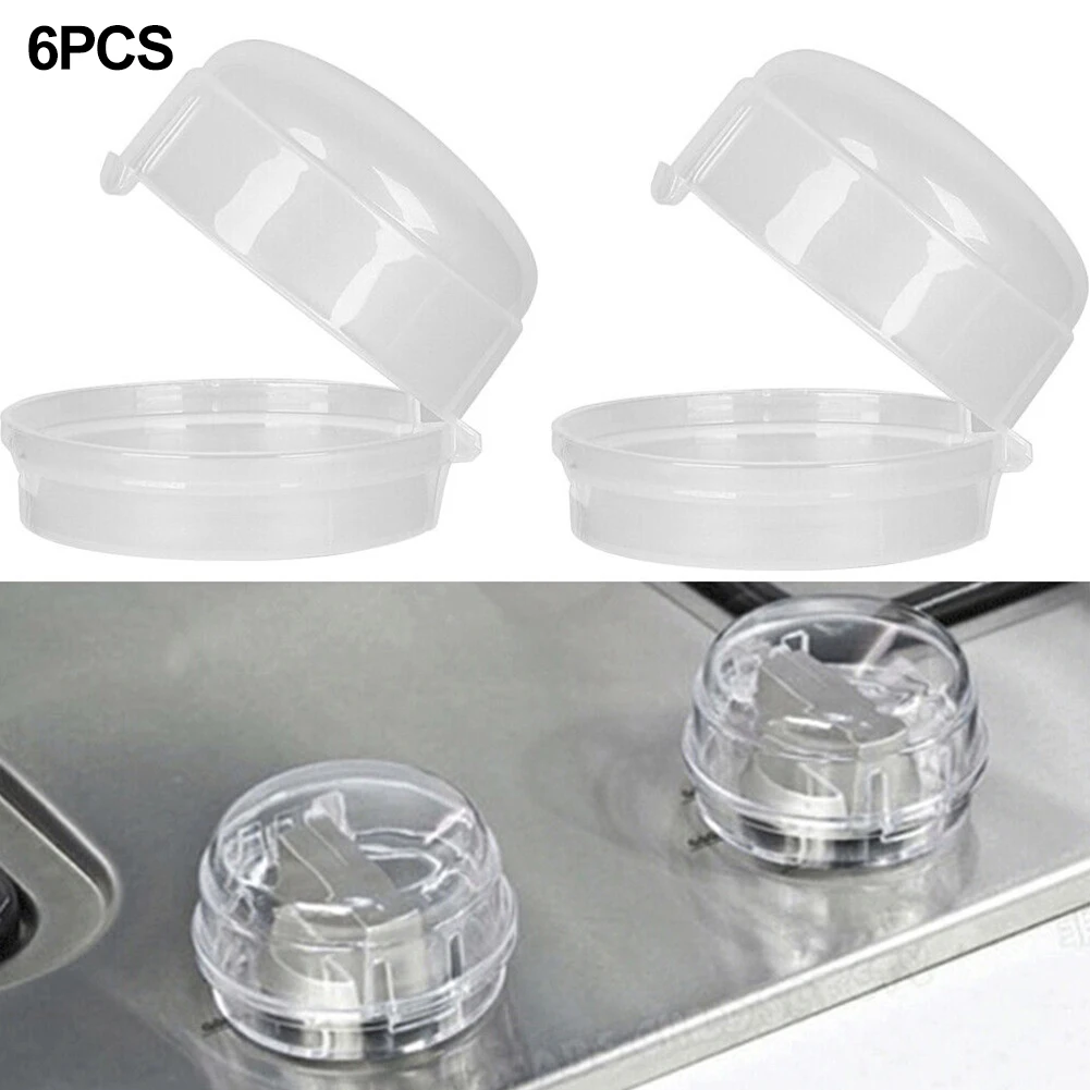 

6PCS Clear Oven Knob Cover PC Gas Stove Oven Knob Cover Padlock Lid Lock Protector Baby Kitchen Safety 6.6x4cm