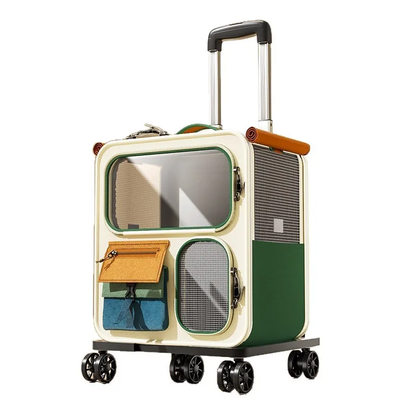 

Cat bag going out large capacity suitcase multi-cat pet portable multi-function wheel trolley case transparent backpack