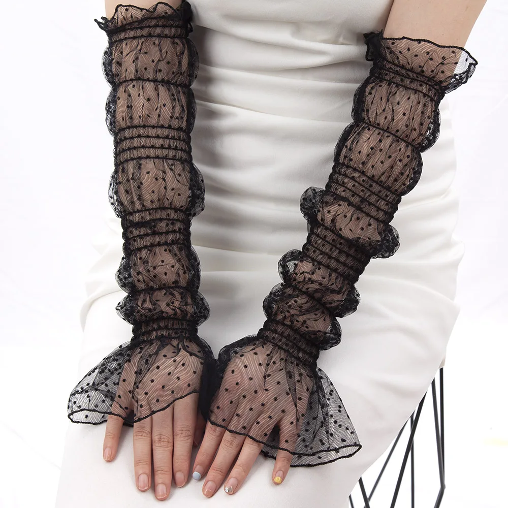 Summer Women Long Dot Lace Mesh Fingerless Gloves Sexy Sweet Sun Protection Arm Sleeve Sunscreen Thin Cycling Accessories