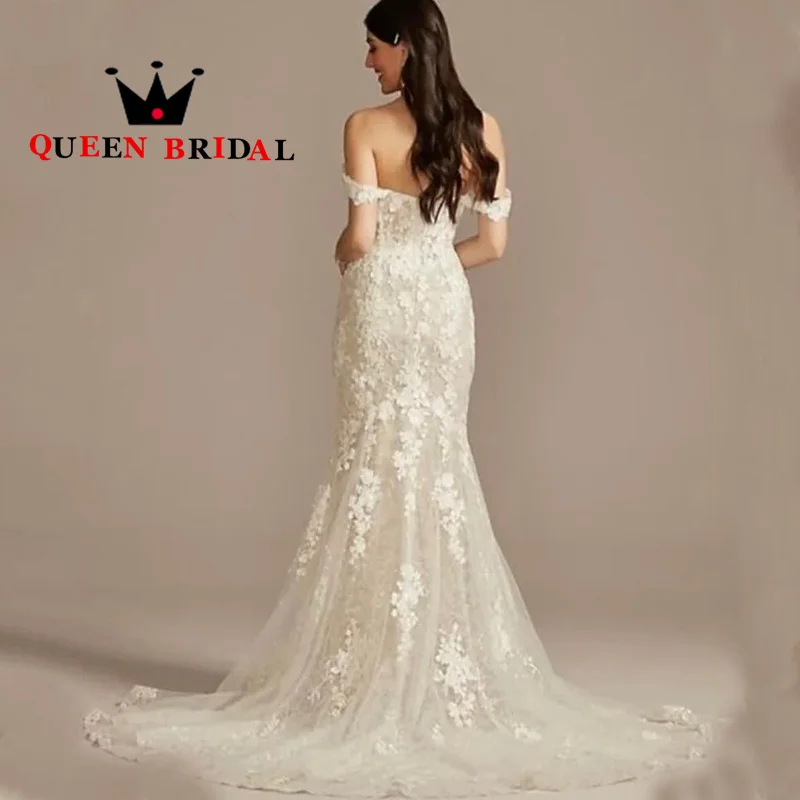 Vestido de novia de sirena, prenda de lujo con Apliques de encaje, escote Corazón, hombros descubiertos, largo hasta el suelo, personalizado, Y03W, 2023