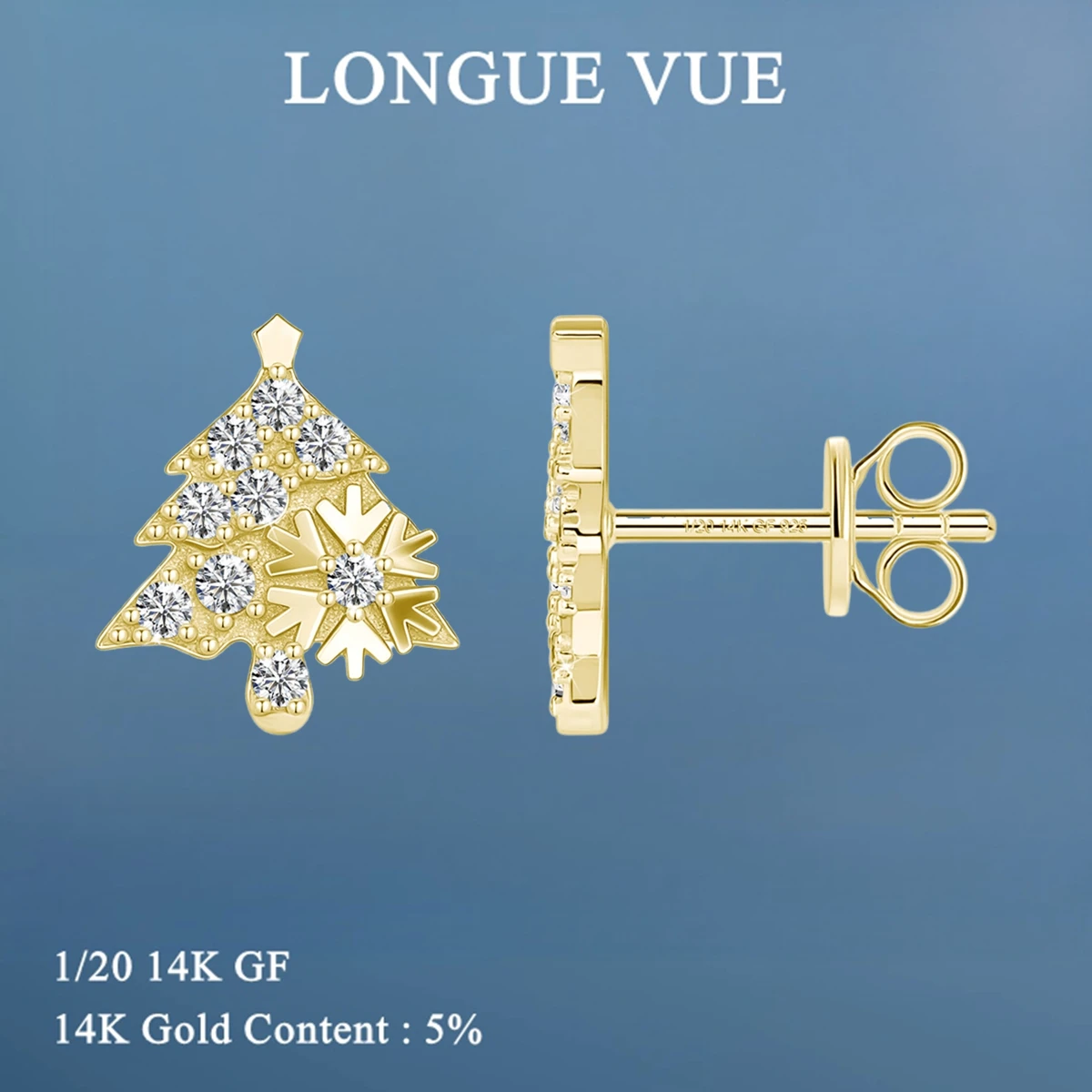 

14k Gold Filled Christmas Trees Stud Earring with Moissanite Snowflake Ear Stud for Women Festival Ear Jewelry New Year Gift