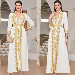 Moroccan Abaya Woman Muslim Dress Dubai Luxury Mesh Belt Gold Thread Embroidery Kaftan Islamic Long Dresses Party Evening Gown