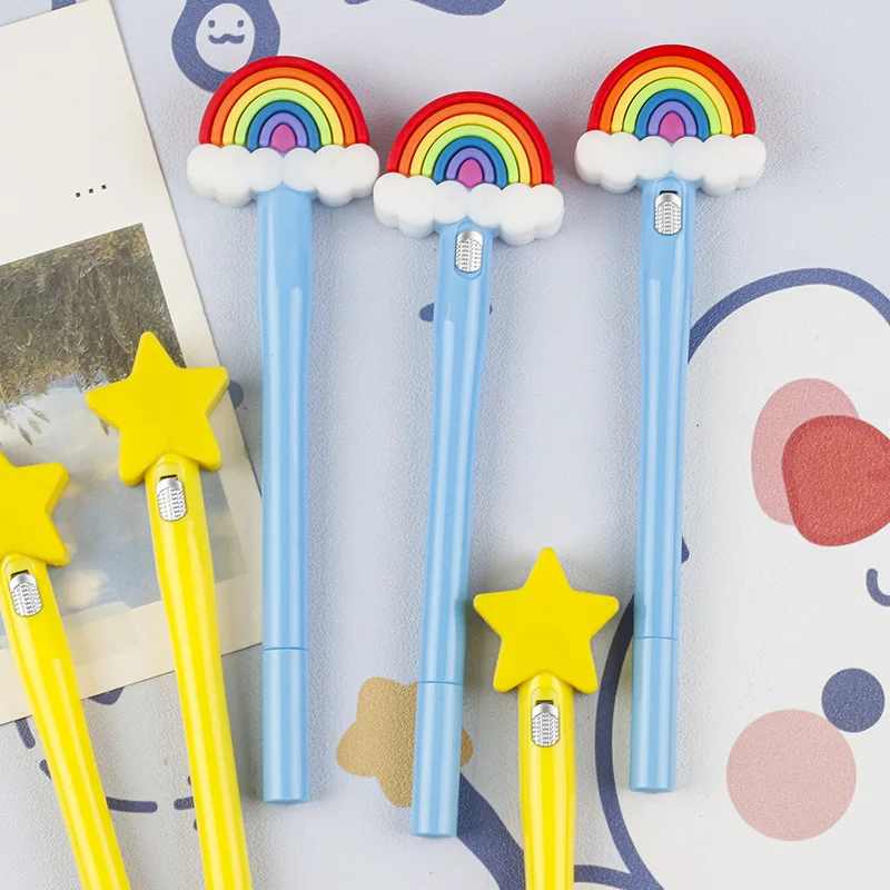 40PCS  Creative Cute Cartoon Star Rainbow Cute Small Lamp Styling Pen Student Writing Smooth Black