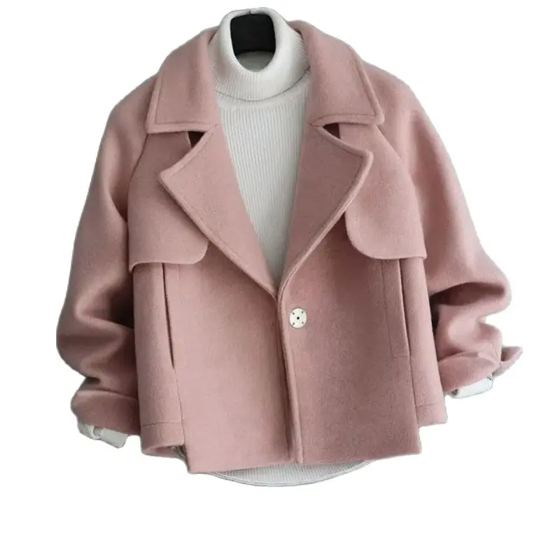 Woolen Jacket Women\'s Autumn Winter Korean Version Of Solid Color Slim Long-Sleeved Lapel Coat Temperament Female Short Woolen O