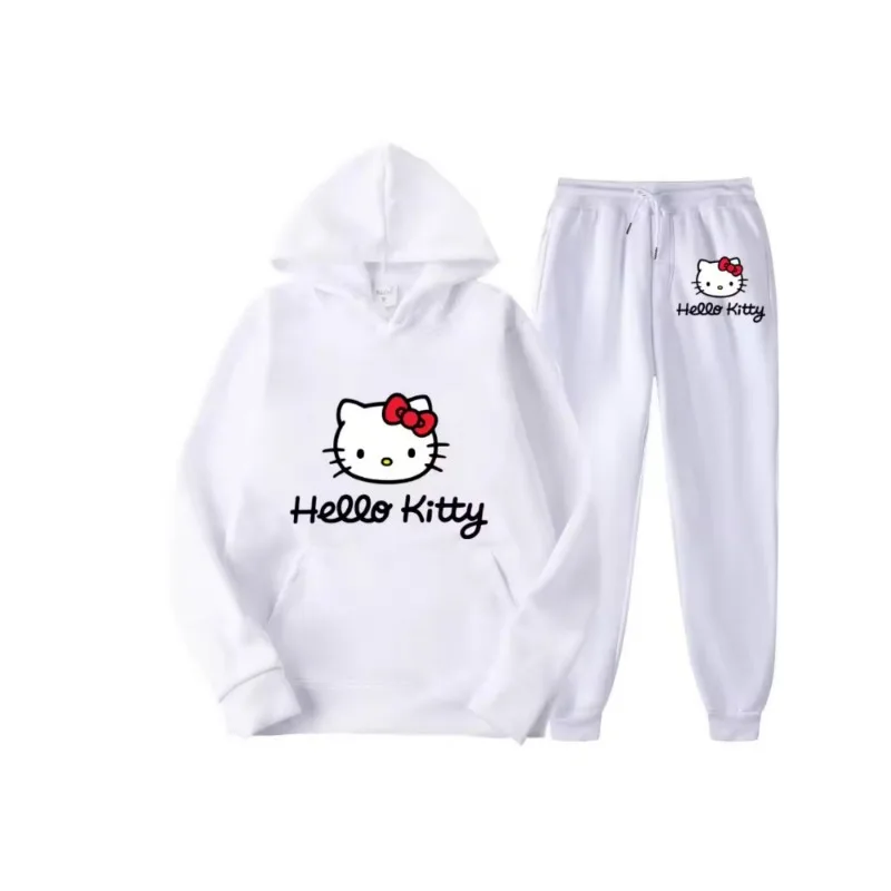 Sanrio HelloKitty Cartoon Anime Women Sweatshirt Sweatpants Set Fashion Men Pullover Pants Suit Spring Autumn Couple Hoodie Pant