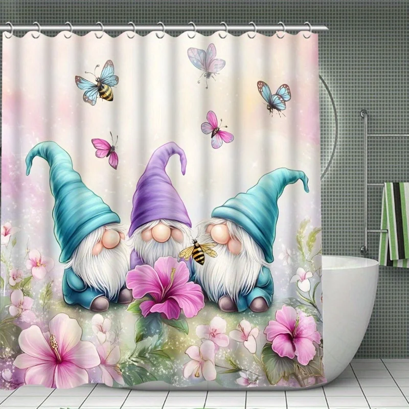 Charming Gnomes and Butterflies Bathroom Four-Piece Set - Featuring a Delightful Design with Cute Gnomes, Vibrant Butterflies