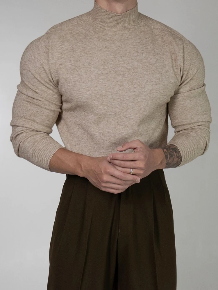 Primas الرجال طويلة Sve محبوك سترة f عالية الياقة الخريف الشتاء Sle عادية Faion القطن مزيج ملابس داخلية قاعدة irt #1