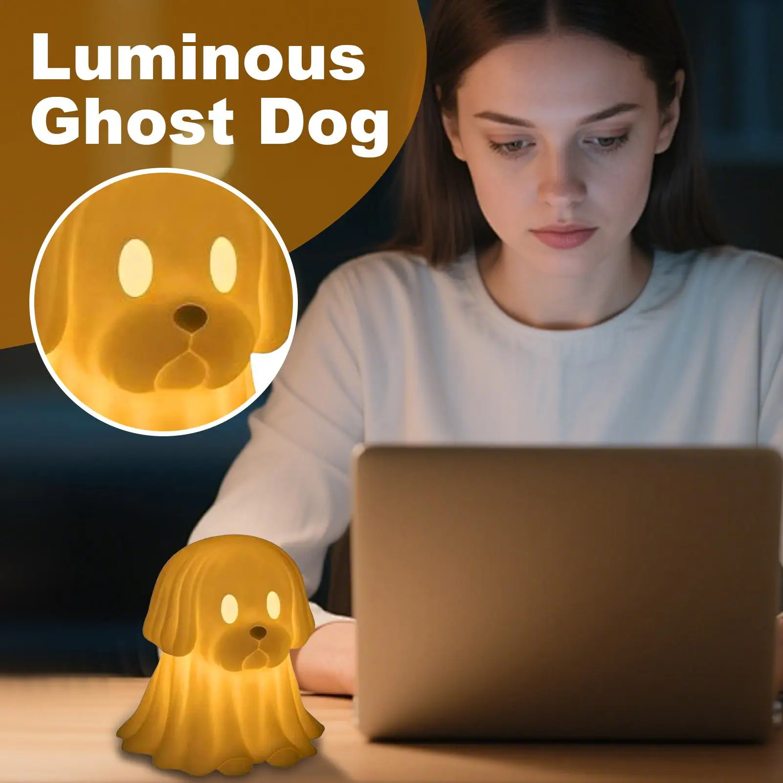 Hond Ghost Beeldje Halloween Ghost Dog LED Nachtlampje Leuke Tafel Centerpieces Voor Nachtkastjes Bar Indoor Badkamer Mantel Party