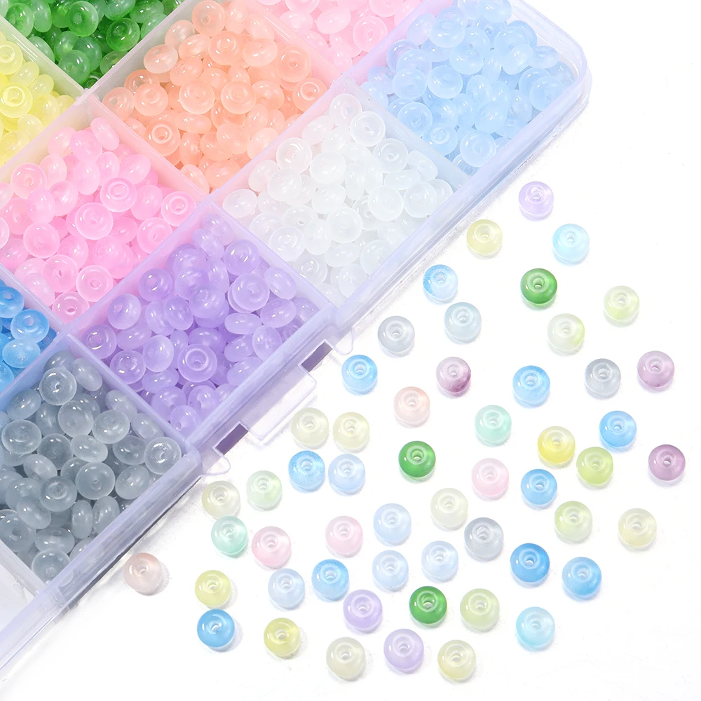 100 Stück bunte transparente Imitations-Jade-Glasperlen, rund, flach, lose Abstandsperlen für die Schmuckherstellung, DIY-Halskette, Armband – Detail 6