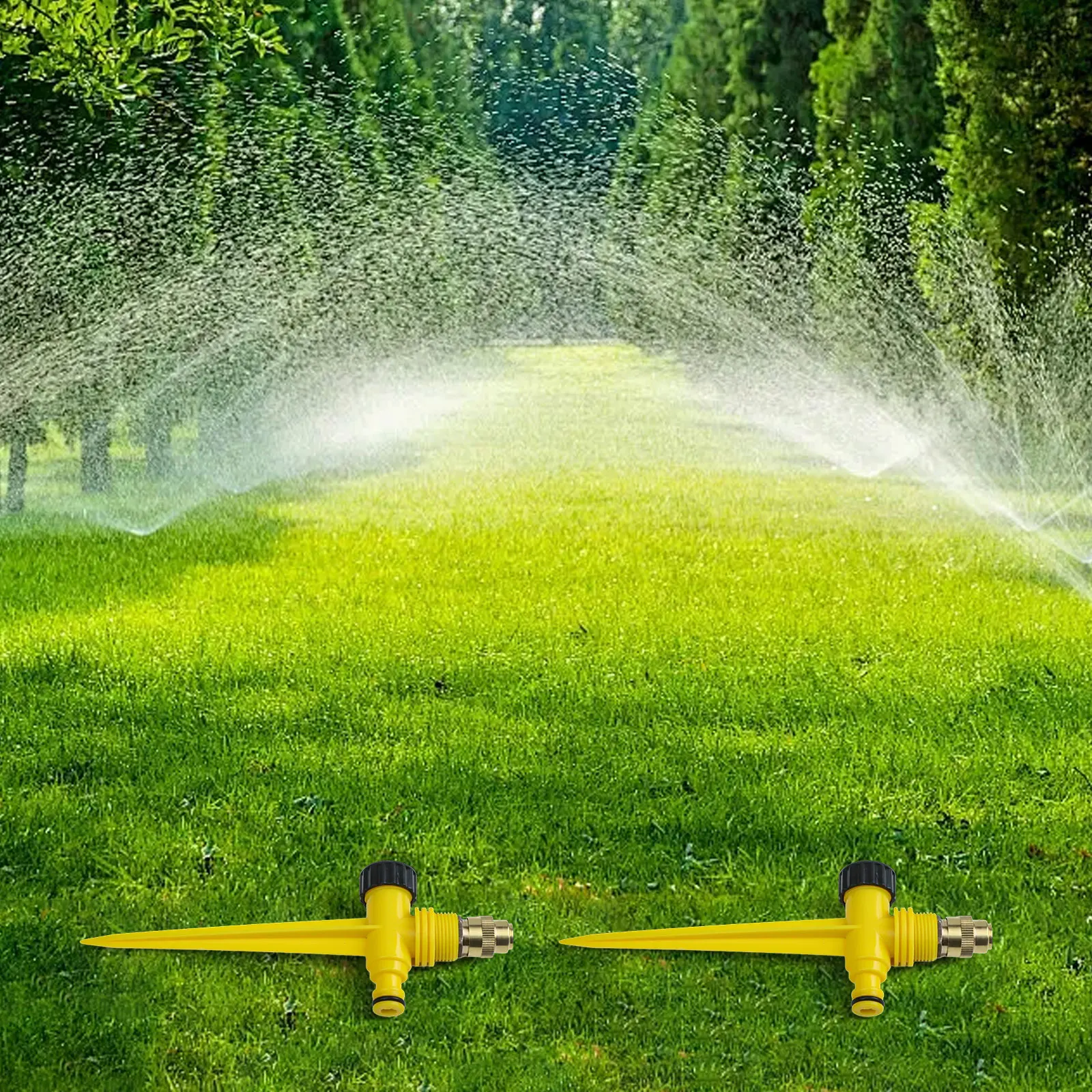 2pcs 360 Degree Automatic Metal Sprinkler for Lawn and Garden with Adjustable Brass Nozzle and 7 Meter Spray Diameter Coverage