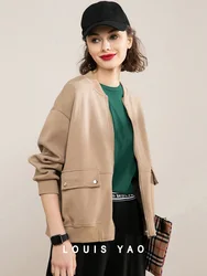 LOUIS YAO 2024 Spring Autumn Irregular Hem Jacket Letter Printed Shoulder Down Baseball Jacket Knitted Casual Jacket for Women