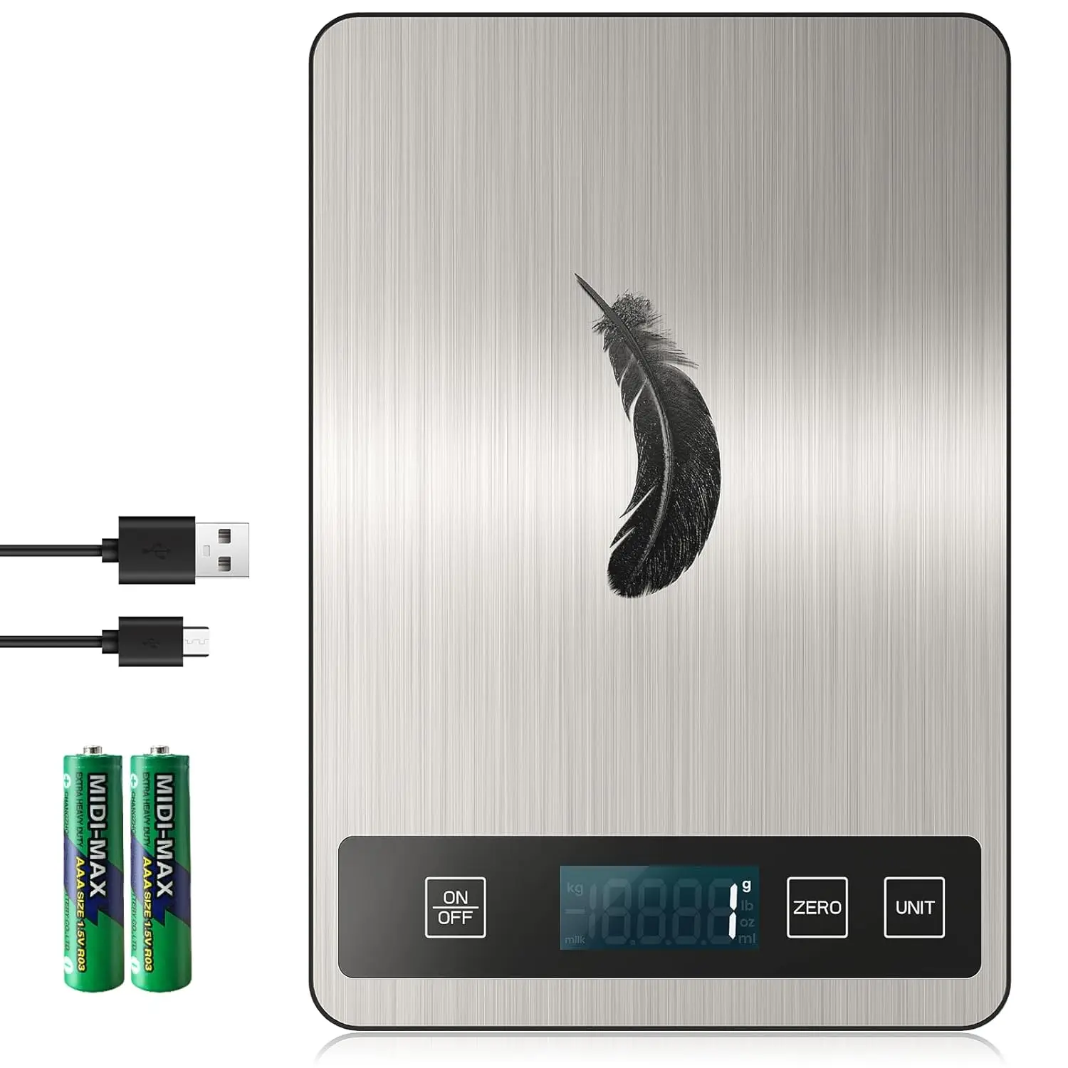 

USB Rechargeable Digital Kitchen Scale, 33lb Capacity, Stainless Steel with Precise Weight Measurement for Baking and Cooking