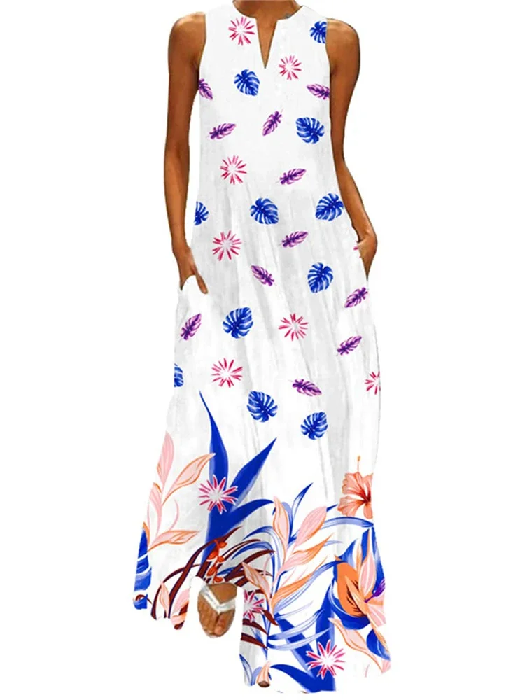 2025 Fresh Flower Fashion Sexy V-neck Ankle-length Dress Elegant Fashion Floral Print Long Dress Cocktail Dinner Long Dress Robe