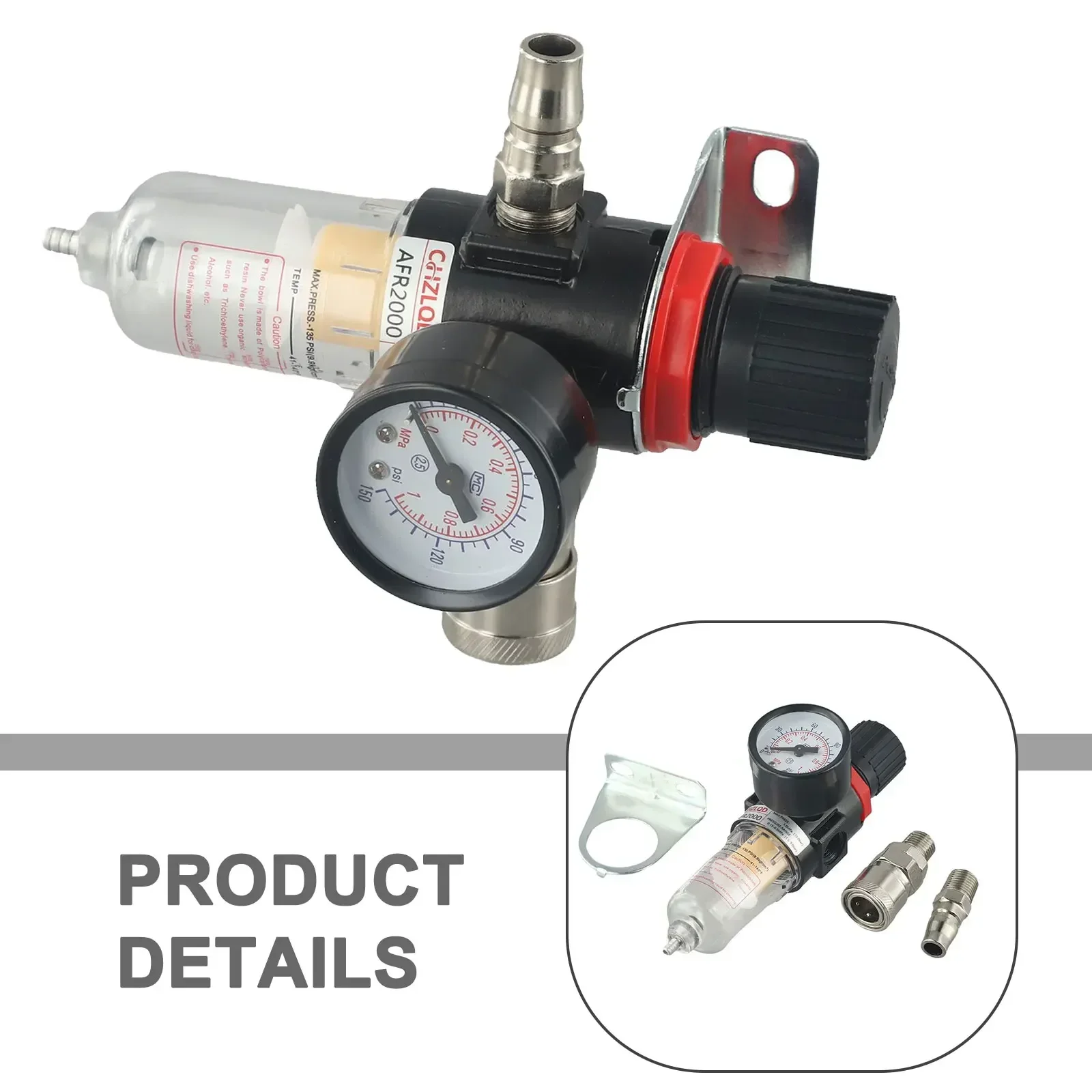 

Air Compressor Filter Water Separator Trap with 1/4 Inlet and Outlet Includes Regulator Gauge for Optimal Performance