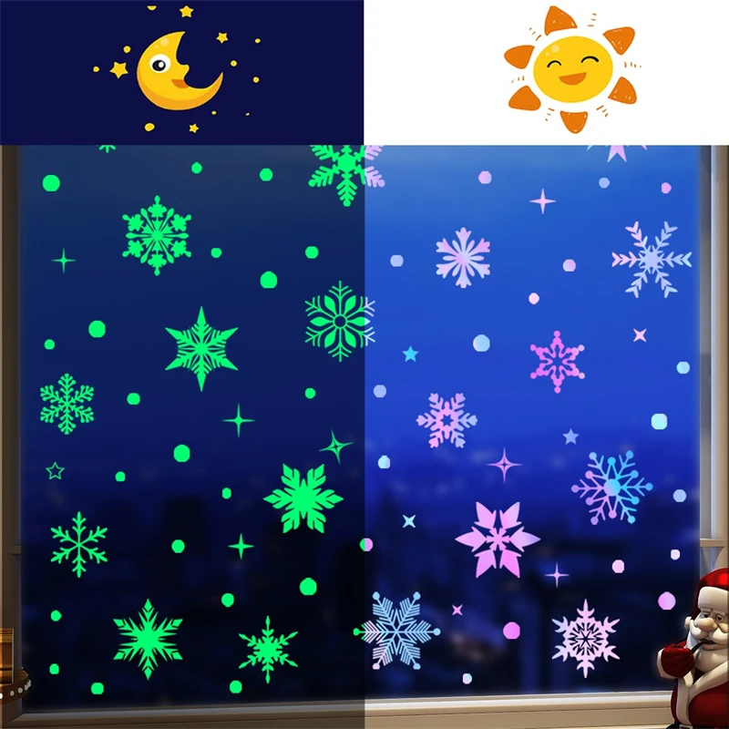 

Glow in the Dark Wall stickers Colorful Snowflake Christmas New Year Window Decoration Accessories Glass Decal Self adhesive