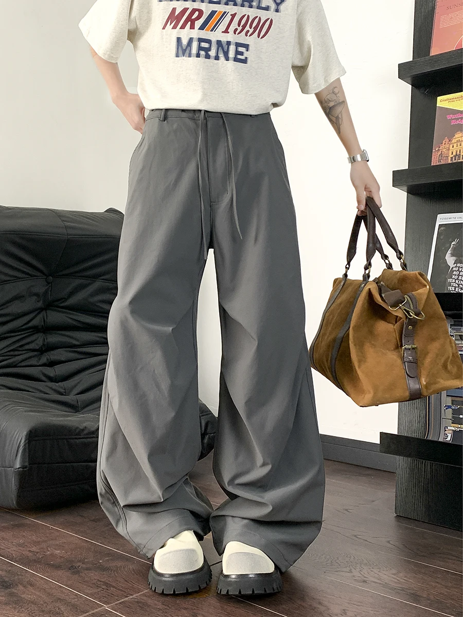 

Американские модные повседневные брюки мужские весенне-осенние новые с высокой талией и широкими штанинами длиной до пола для пар сложенного дизайна Sensation свободного покроя