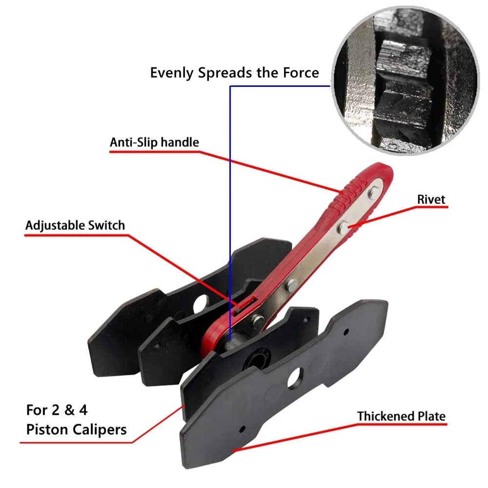 360 Degree Swing Ratchet Wrench Disc Brake Caliper Piston Spreader Car Brake Caliper Press Tool with 2 extra pcs Steel Plates