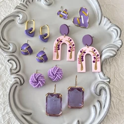 AENSOA Trendy Purple Acrylic Crystal Geometric Drop Earrings for Women Elegant Flower Heart Wing Hanging Earrings Party Jewelry