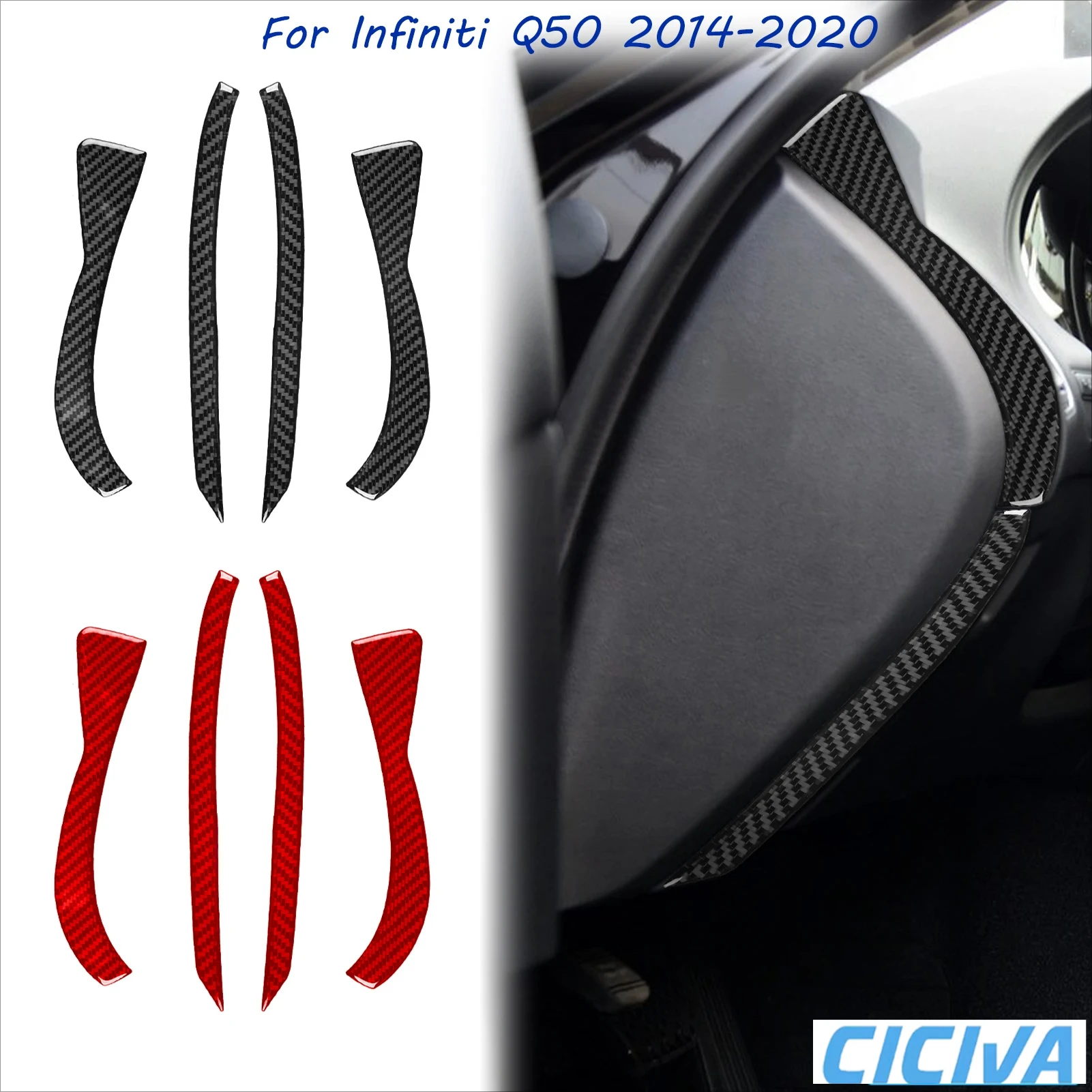 

For Infiniti Q50 2014-2020 Dashboard Sides Door Slot Trim Soft Carbon Fiber Car Decoration Interior Accessories Cover Stickers