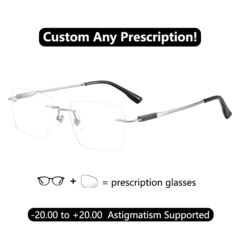 

Business Gold Prescription Glasses No Frame 0.5 Titanium Rimless Reading Glasses High Index 7 Dim Myopia Glasses Difer Dioptric
