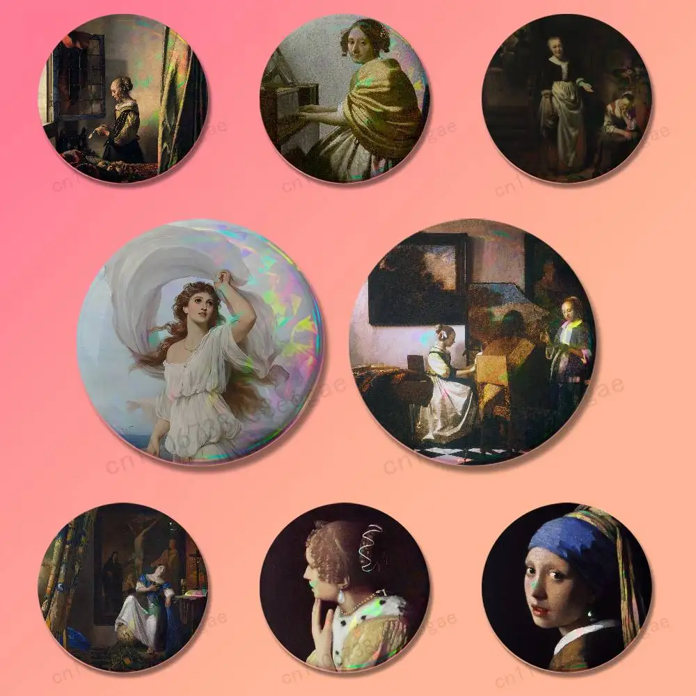 

Art V-Vermeer-ES Girl Badges 25 32 44 58 75 mm Round Cosplay Pin Bag Decor Fans Collect Friends Gifts Brooch Souvenir