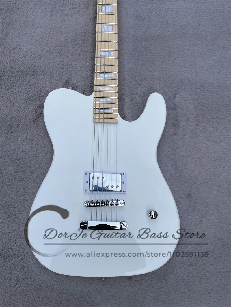 White Electric Guitar H Pickup  Fixed Bridge Maple Fingerboard white Shell Inlay Chrome Hardware Custom Color