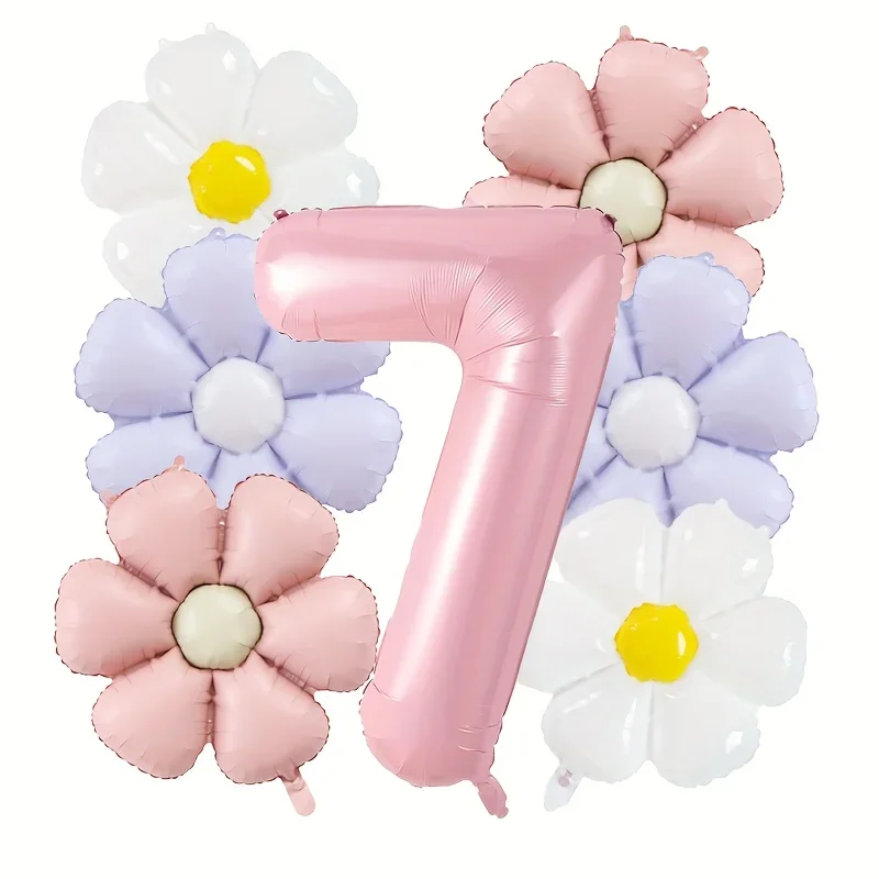 7-teiliges rosa Gänseblümchen-Digital-Ballon-Set, Retro-Mattgänseblümchen, geeignet für Gartenpartys, Geburtstagsdekorationen und Heimatmosphäre – Detail 8