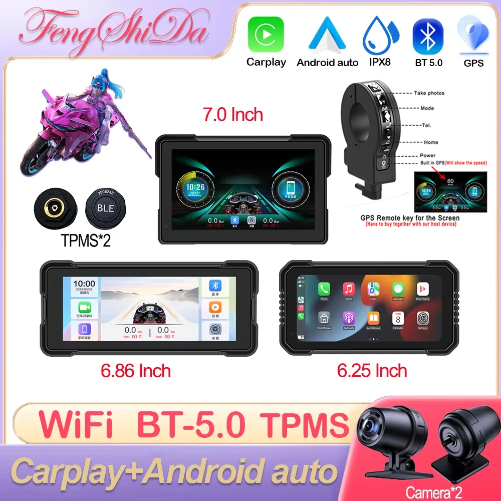 

Motorcycle Navigation Screen Wireless CarPlay Android Auto Motorcycle GPS Motor DVR Monitor AMP TPMS Optional