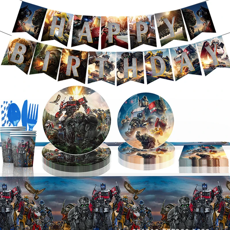 Transformers: Rise of the Beasts Birthday Decoration Cartoon Party Supplies Kids Favors Plate Balloons Tableware