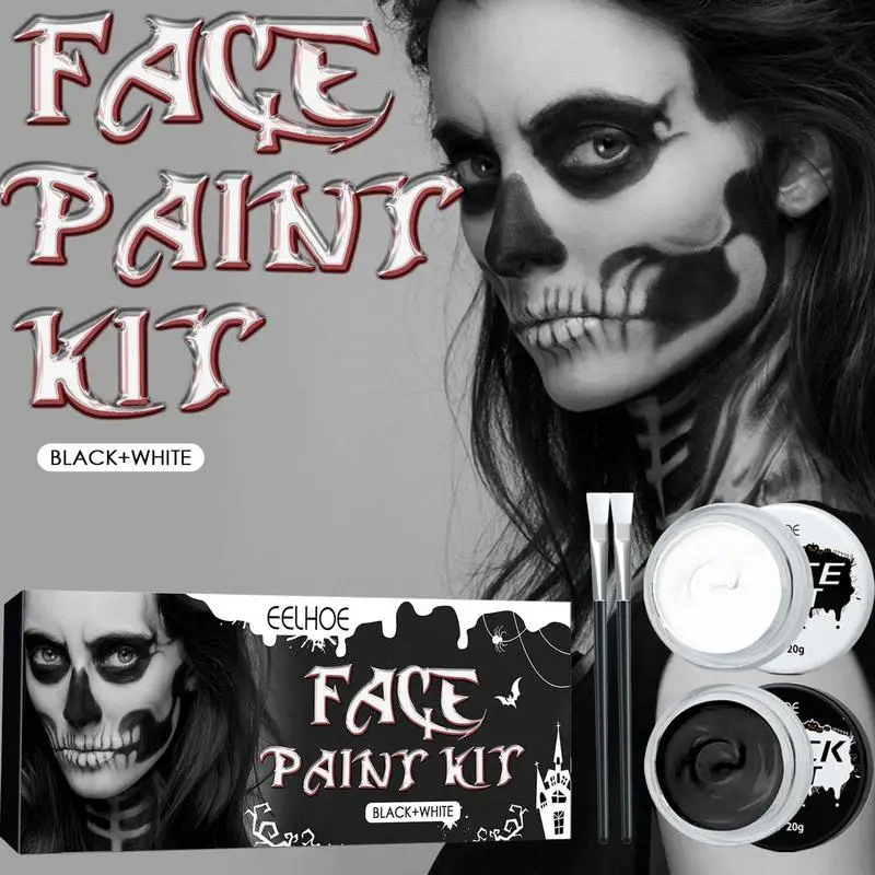 4Pcs/set Halloween Face Body Painting Kit Party Black And White Makeup Painting Set For Kids Adults Clown Skull Ghost Cosplay