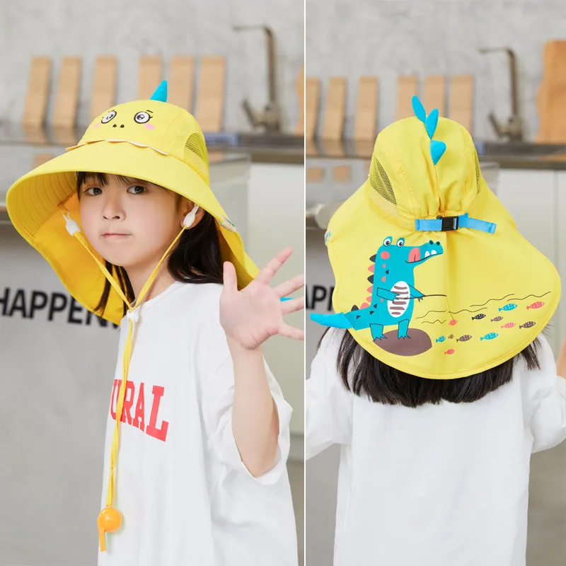 Wide Brim Children Sun Hat Kids Panama Cap Summer Beach Girls Travel Outdoor Fashion Cute Dinosaur Boy Fisherman\'s Hat