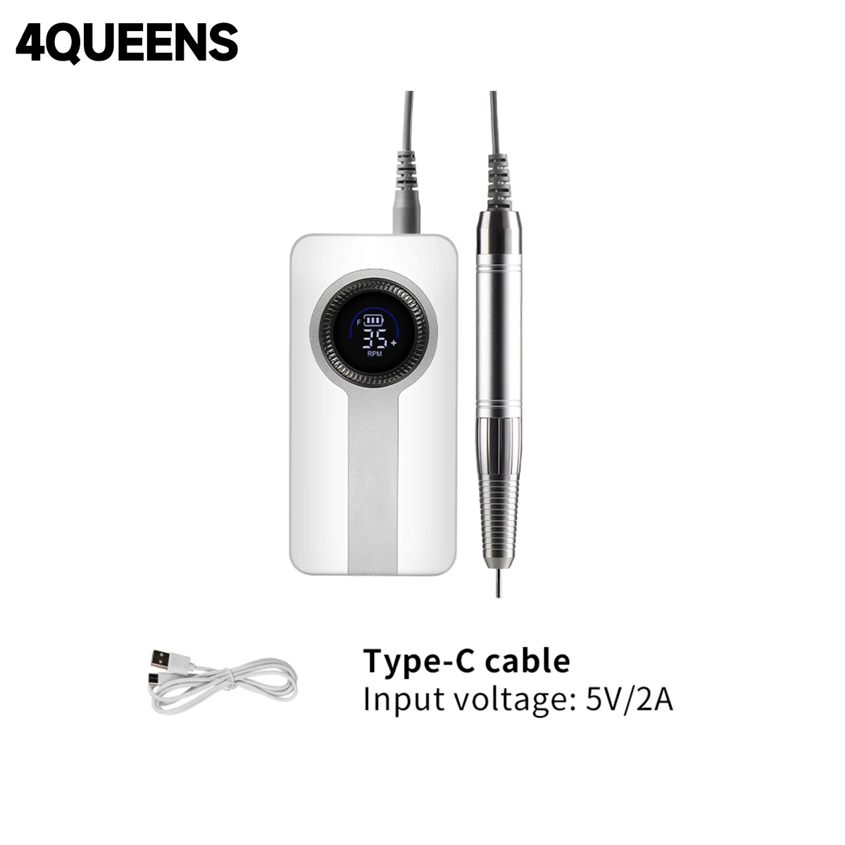 4QUEENS Perceuse à ongles électrique portable rechargeable, polisseuse à ongles, dissolvant électrique professionnel, stockage d'énergie, faible bruit, outils d'art des ongles