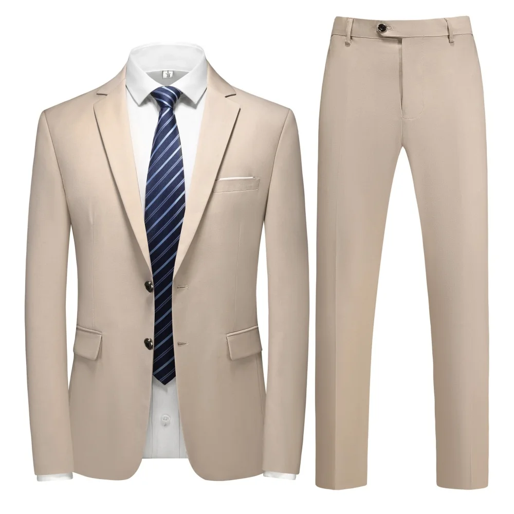 

Мужской элегантный повседневный приталенный деловой костюм с двумя пуговицами, профессиональный рабочий формальный комплект из двух предметов, куртка, брюки в комплекте XS-6XL