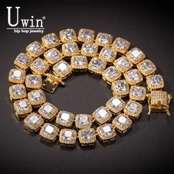 Uwin 10mm Square CZ Tennis Chain Luxury Bling Full Iced Out Necklace Men Miceo Pave Setting Jewelry Women Accessories New In