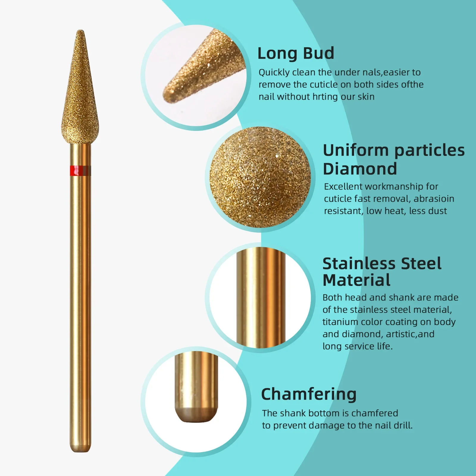4mm longo bud cutícula limpa prego broca, titânio russo diamante pele morta prego bits ferramenta de acessórios de limpeza de unhas