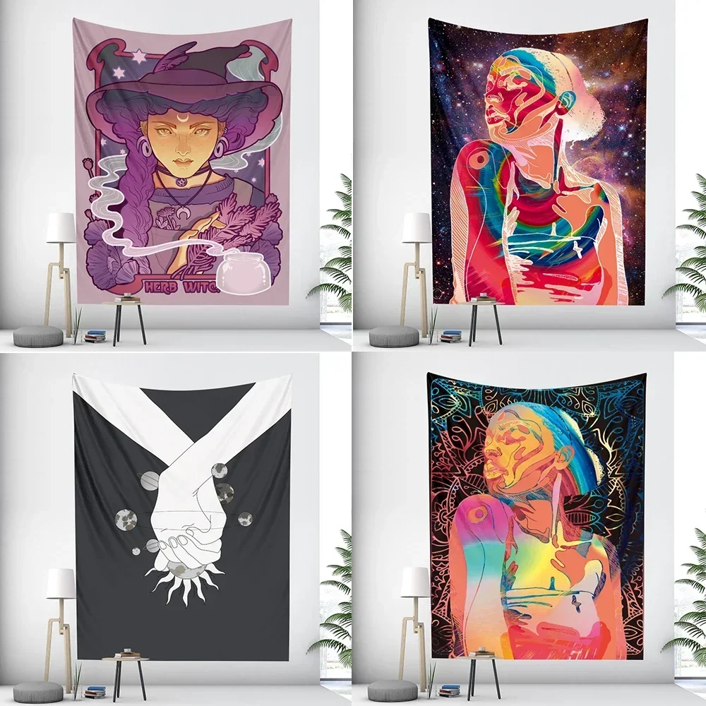 

Customizable Mandala Wall Hanging Tapestries Background Wall Room Wall Beautiful Woman Psychedelic Scene Home Art Room Decor