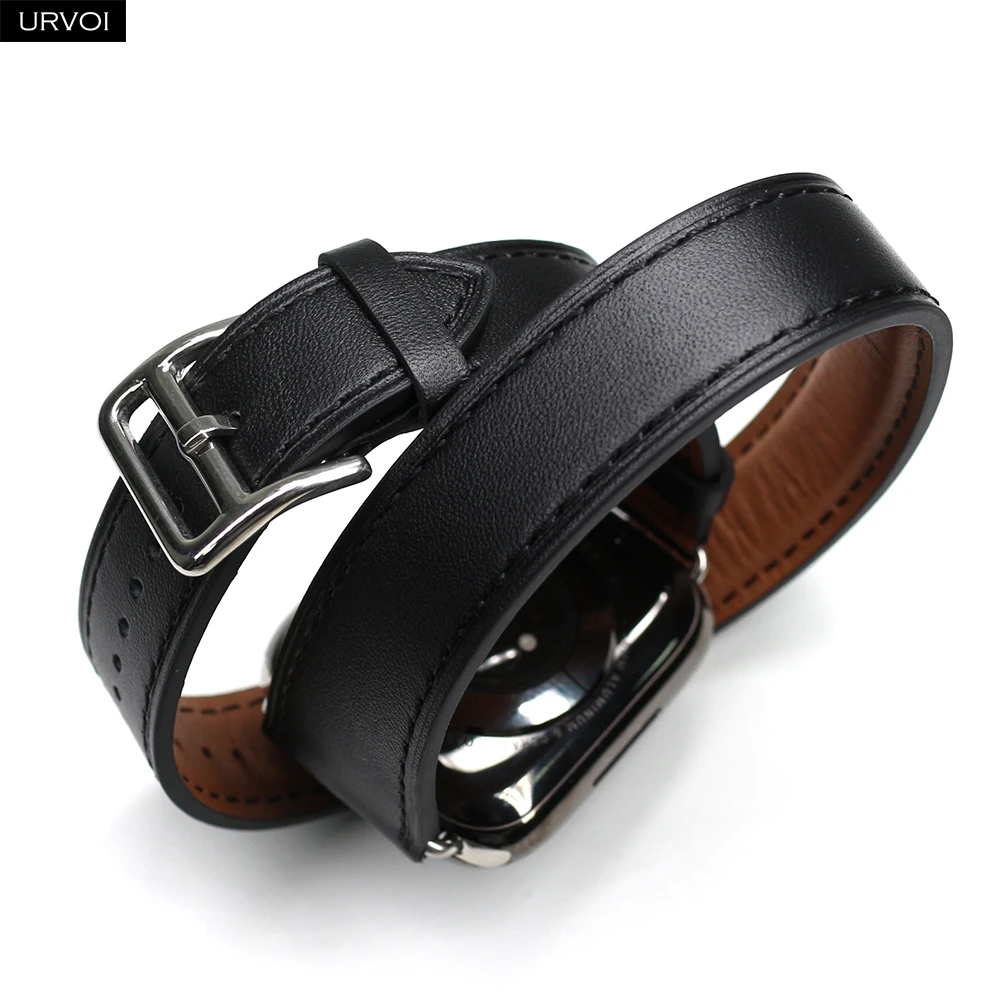 URVOI Double Tour for Apple Watch band series 11 10 9 8 SE strap for iwatch extra-long belt high quality fine Leather wristband