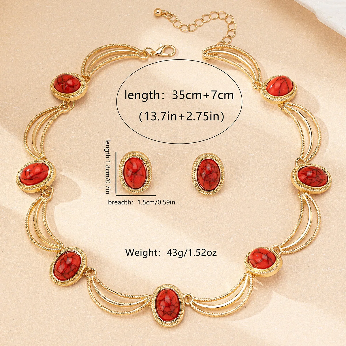 French Retro Palace Style Women's Earrings and Necklace Set Gemstone Design High-end Clavicle Chain