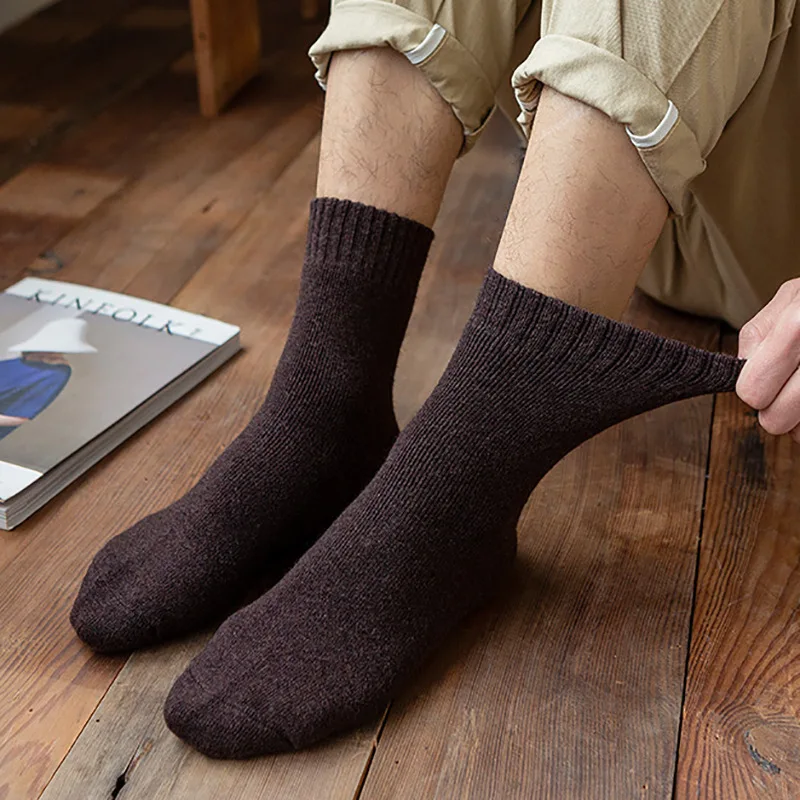 5 Pairs Autumn and Winter Fashion New Wool Solid Color Casual Soft Mid Tube Men's Socks Versatile Thick and Warm Men's Style