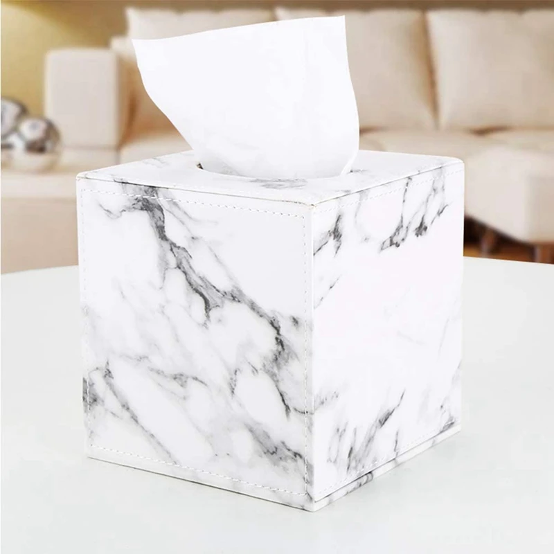 3X Marble Square Square Tissue Box PU Leather Roll Paper Holder Toilet Paper Box Napkin Paper Box Cover Locker Towel Box