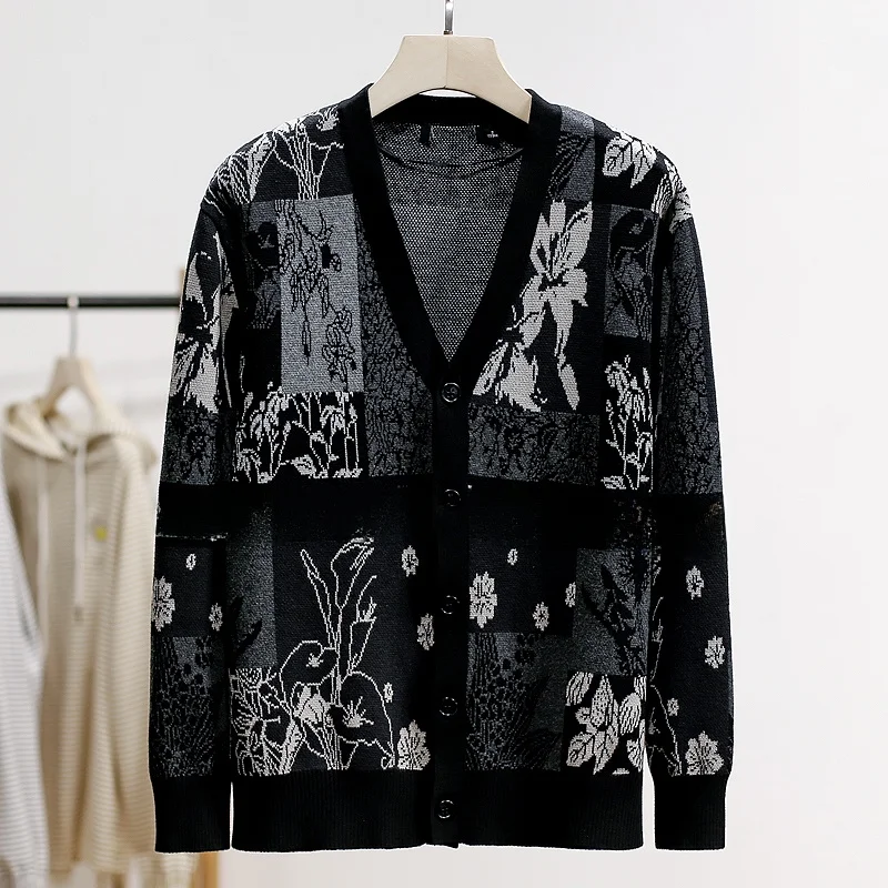 

Черный кардиган из чистого хлопка с длинными рукавами, весенняя новинка, повседневный мужской вязаный свитер Xking Boy, прямой крой, базовый, с круглым вырезом