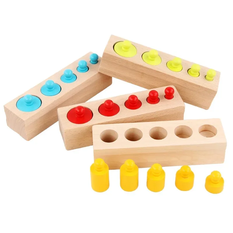 Wooden beech wood family version socket cylindrical Montessori teaching aids puzzle science and education toys