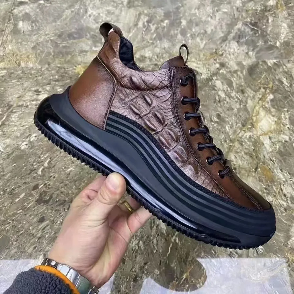 Men's Shoes 2025 Spring and Autumn New Thick Bottom Top Casual Trendy Shoes Crocodile Pattern Fashion Men's Shoes Sports Shoes